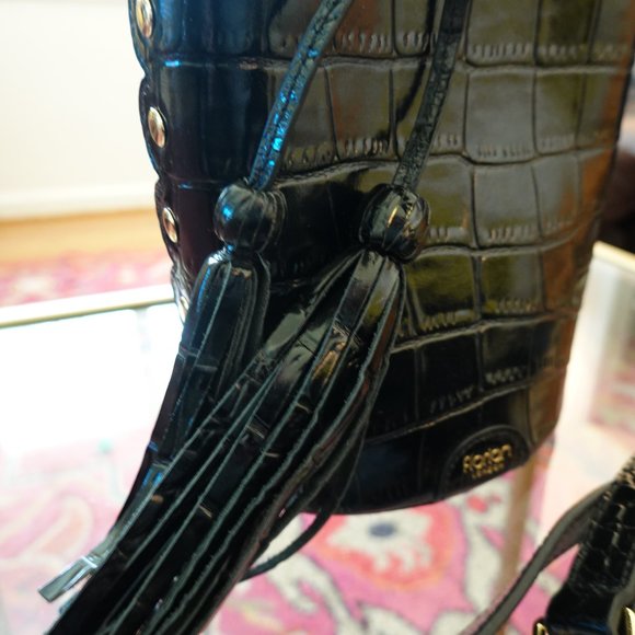 NEW ❤️ Florian London Black Croc Embossed Bucket Crossbody / Wristlet (P… - Picture 8 of 16